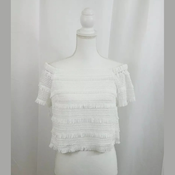 White House Black Market Tops - WHBM Fringe Crop Top Off the Shoulder 12 Nwot